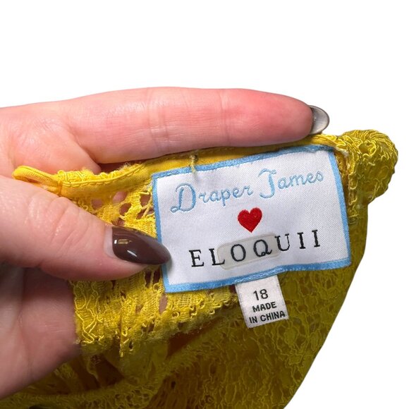 Draper James x ELOQUII Lace Yoke Bell Sleeve Shift Dress Yellow Size 18 - Picture 6 of 6